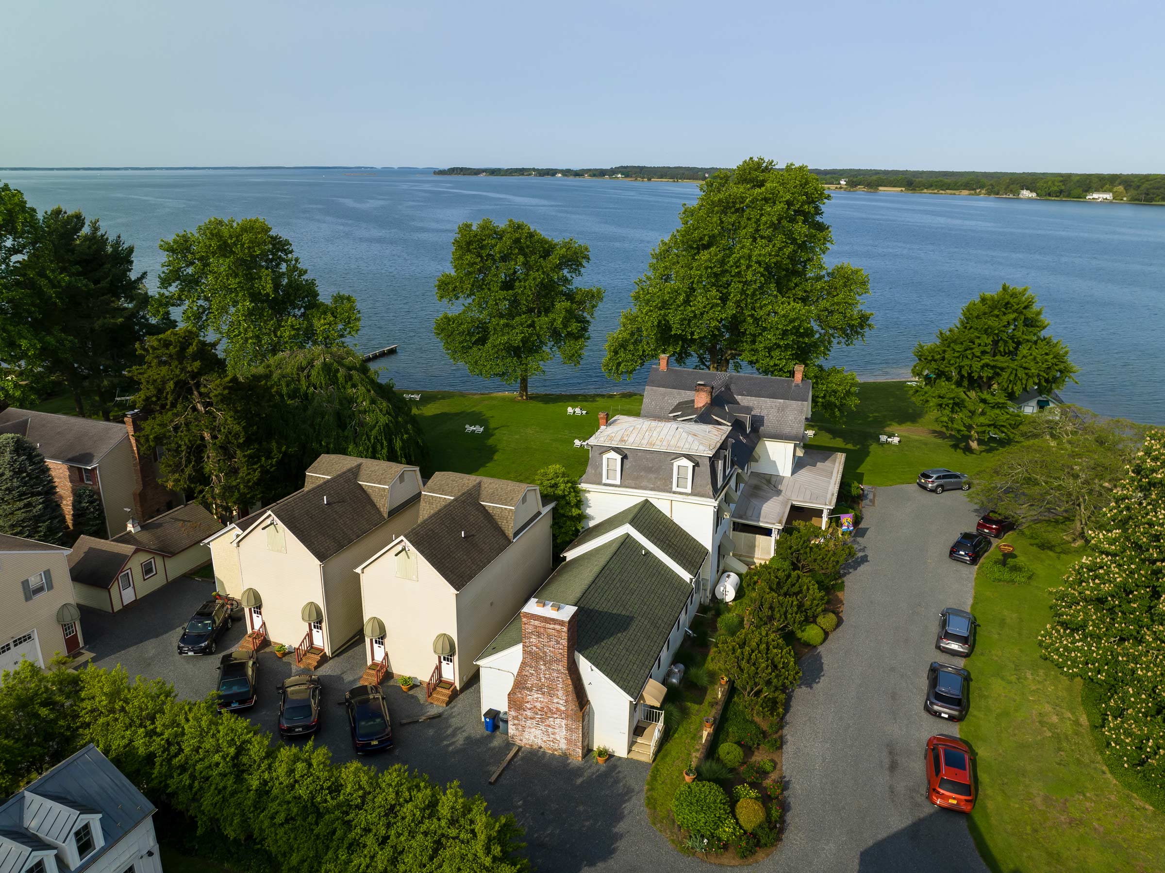 Aerial view of a boutique hotel by the sea