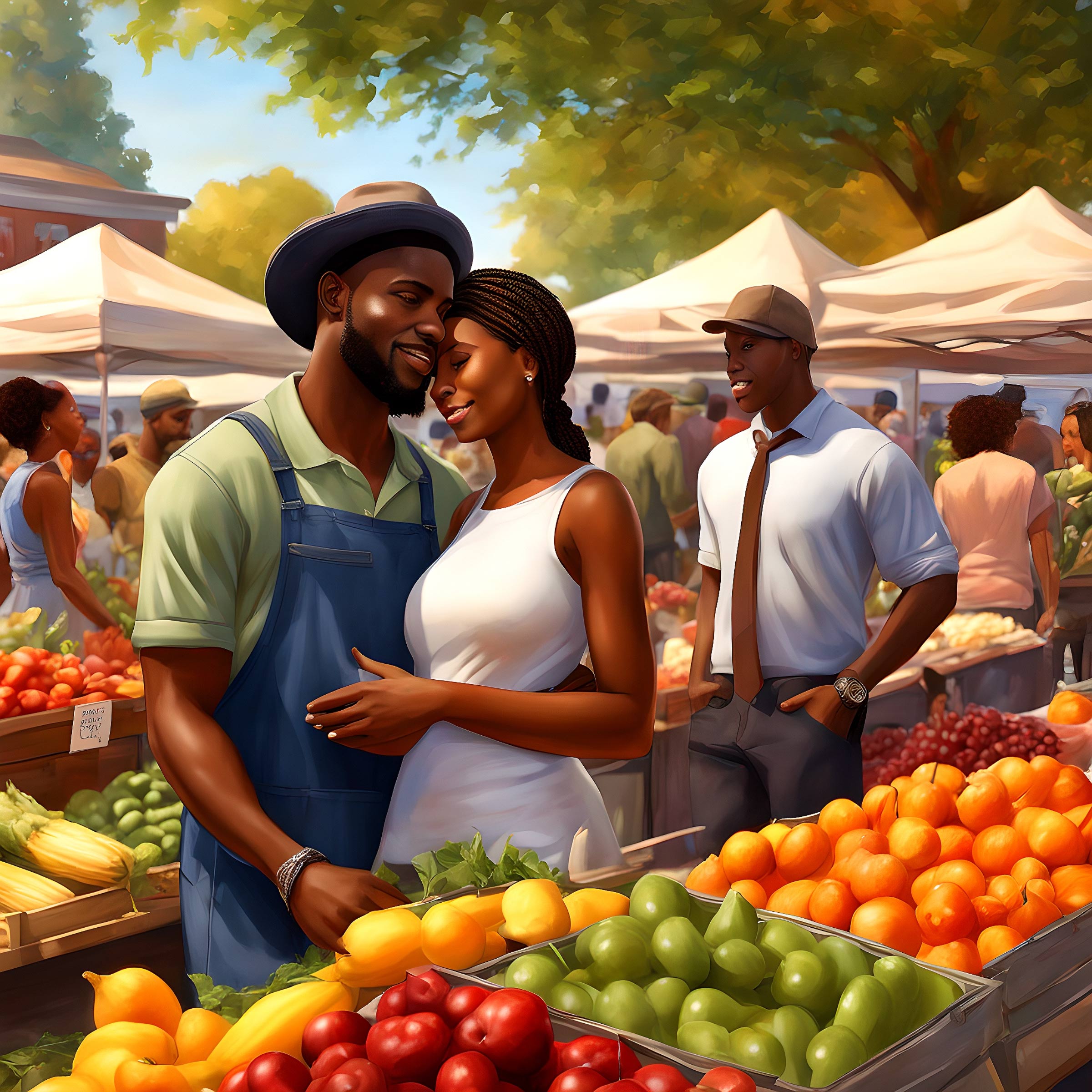 Attractive couple shopping at a Farmers Market in Maryland