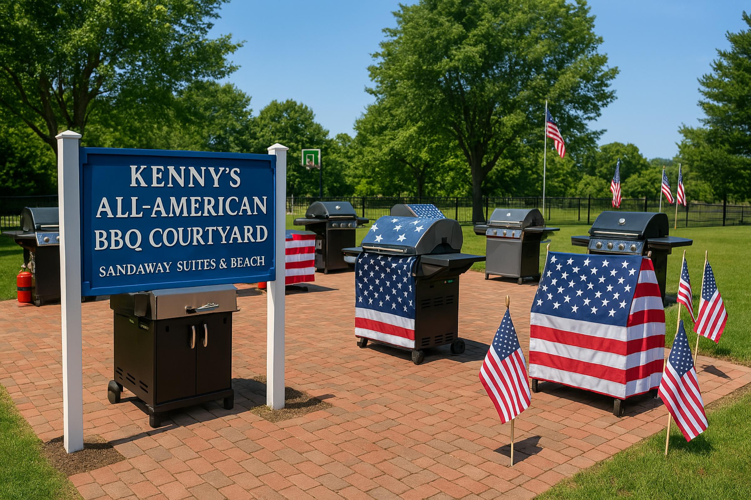 Grilling stations with Amercian Flags