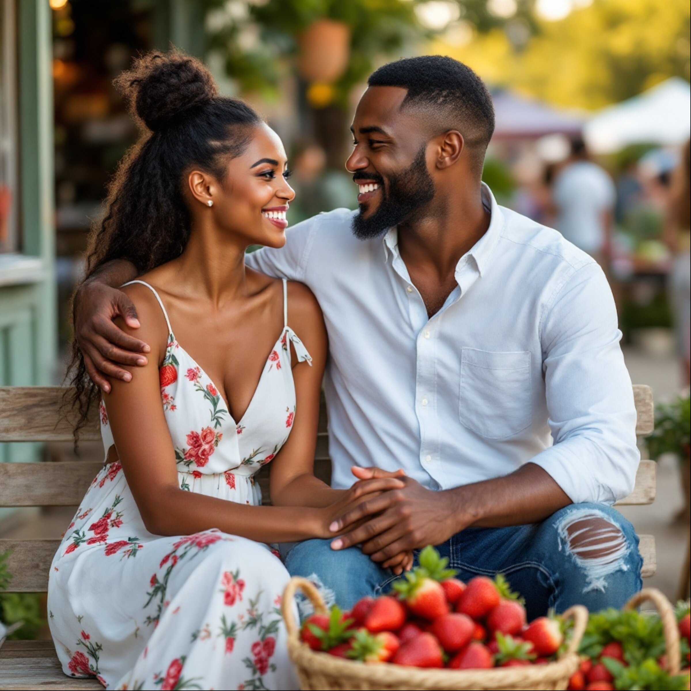 Attractive couple shopping at a Farmers Market in Maryland