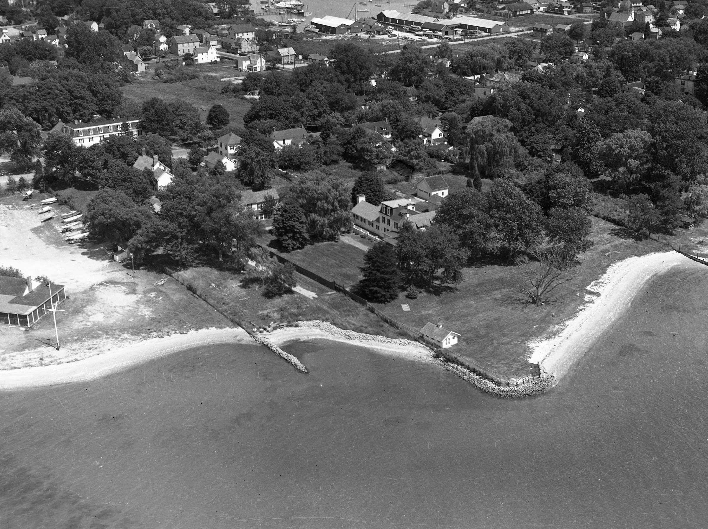 Aerial photo of Oxford, Maryland of town and beaches.