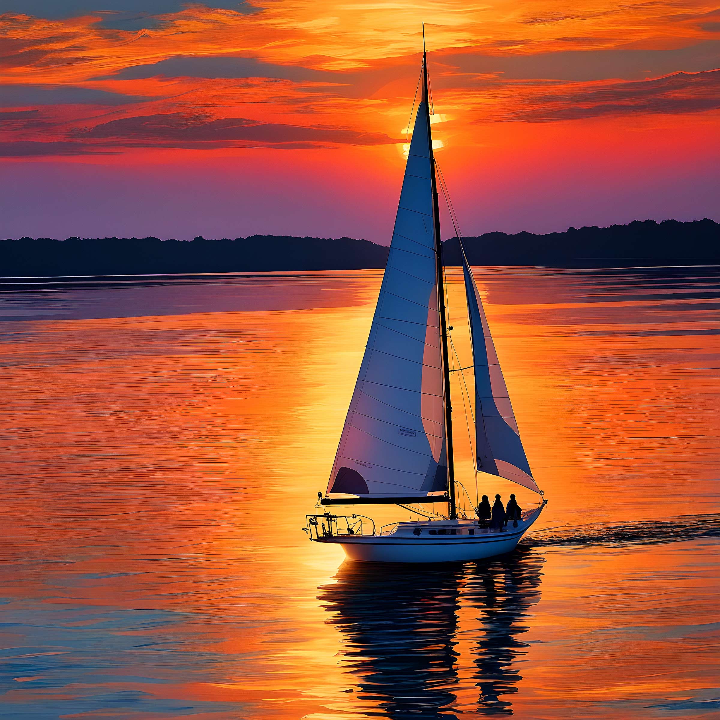 Sailboat sails into the sunset on the Chesapeake Bay