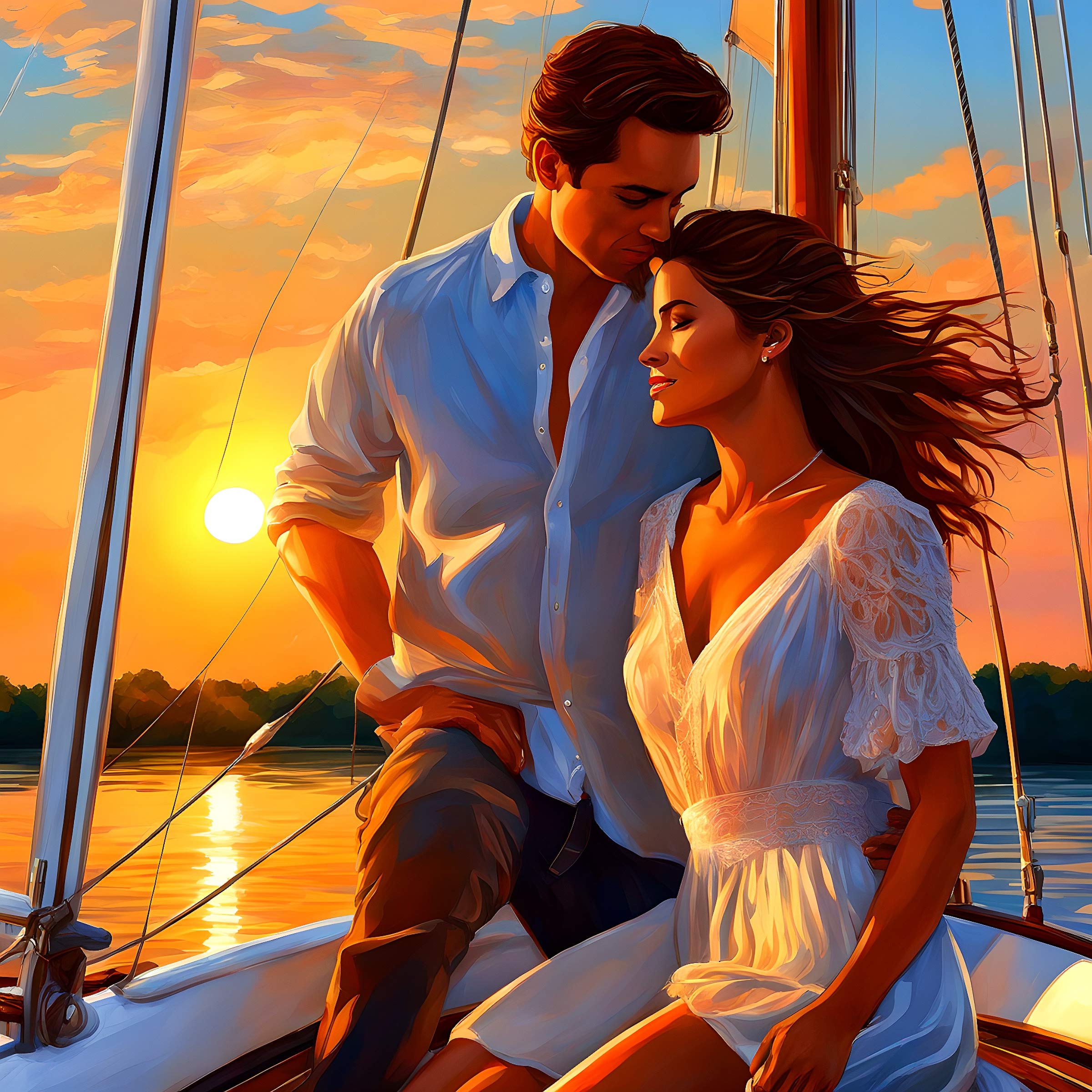 Attractive couple enjoys a sailboat charter on the Chesapeake Bay